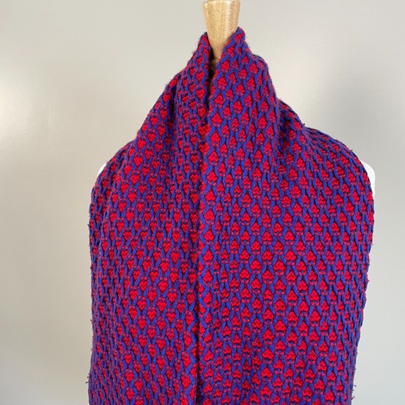 J Crew Wool Cashmere Blend Cherry Red & Cobalt Infinity Scarf - Picture 2 of 7